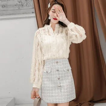 

ROPALIA Elegant Shirts Women Blouse Female Fashion Long Sleeve Solid Top Femme Blusas Top Women Blouse S-2XL