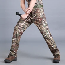 Мужская одежда Повседневная камуфляжная Военная много карманов мягкая оболочка толстые теплые мужские брюки армейские брюки карго тактические