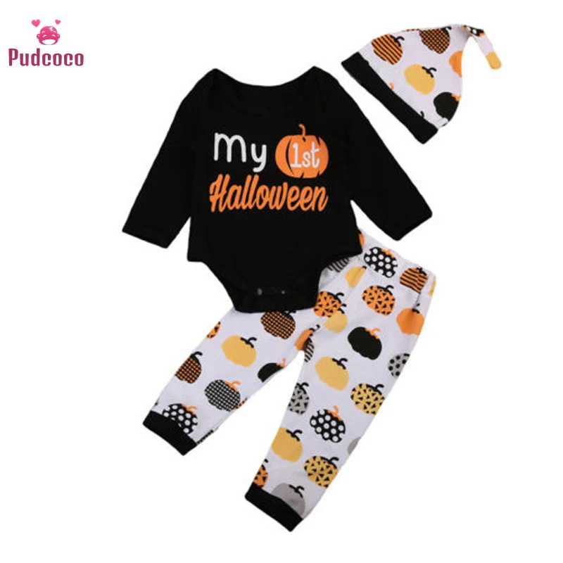 Pudcoco/брендовая одежда для маленьких мальчиков с надписью «My First Hallowen» Одежда для младенцев комбинезон с изображением тыквы для девочек, комбинезон, штаны осенняя одежда для малышей