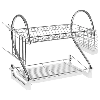 

S-Shaped 2-Tier Multi-Function Stainless Steel Dish Drying Rack,Cup Drainer Holder For Kitchen ,Silver