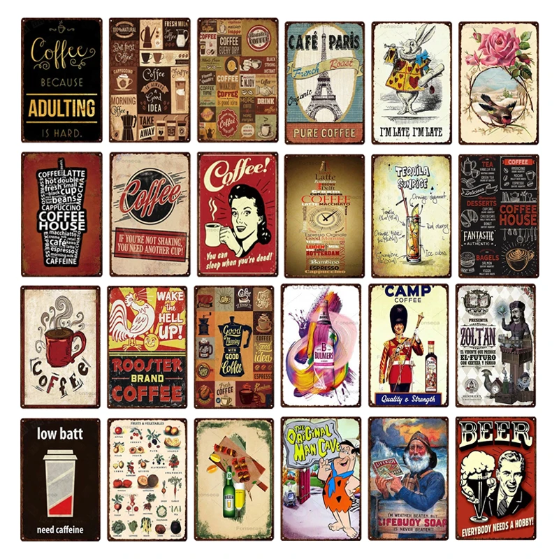 

Жестяной плакат пиво кофе, винтажные металлические настенные знаки, искусство, декоративные пластины, металлические знаки, печатные таблички