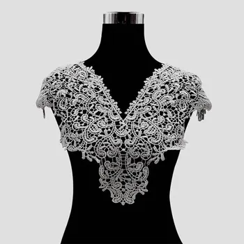 

Elegant Lace Embroidered Fake Collar Hollow Front Back Collar V Style Neck -MX8