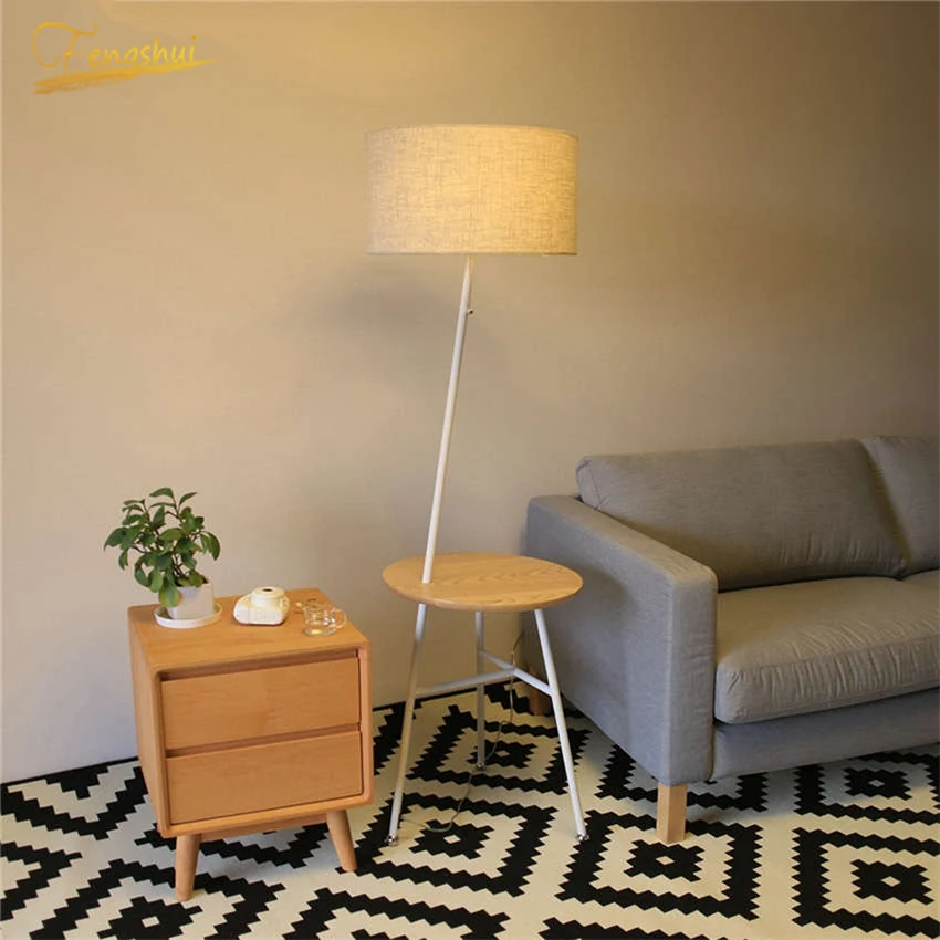 

Nordic Vertical Floor Lamp Racks Solid Wooden Fabric Standing lamps for Living Room Bedroom Bedside Sofa Decor Table Lighting