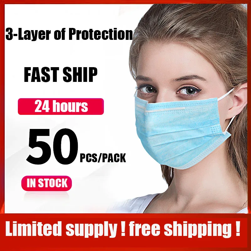 

Shipped Now ! Face Mask N95 3-Ply PM2.5 50Pcs/Pack Nonwoven Disposable Elastic Mouth Soft Breathable Face Filter Face Mask