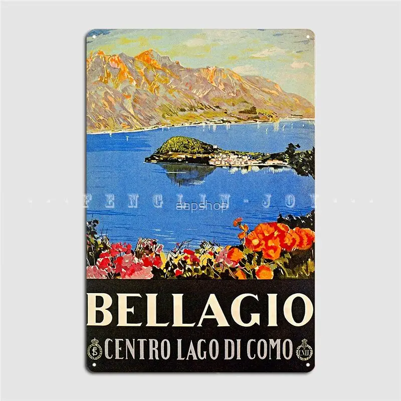 

Italy Bellagio Lake Como Vintage Italian Travel Advert Metal Sign Cinema Living Room Living Room Wall Plaque Tin Sign Poster