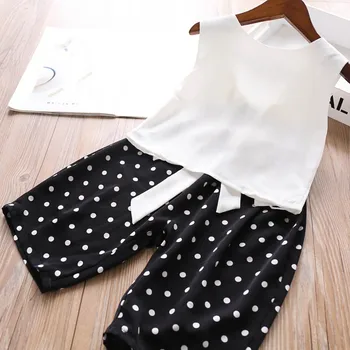

2020 Summer Girls Sets Polka Dot Pant and Backless Vest Children's Clothing Wholesale
