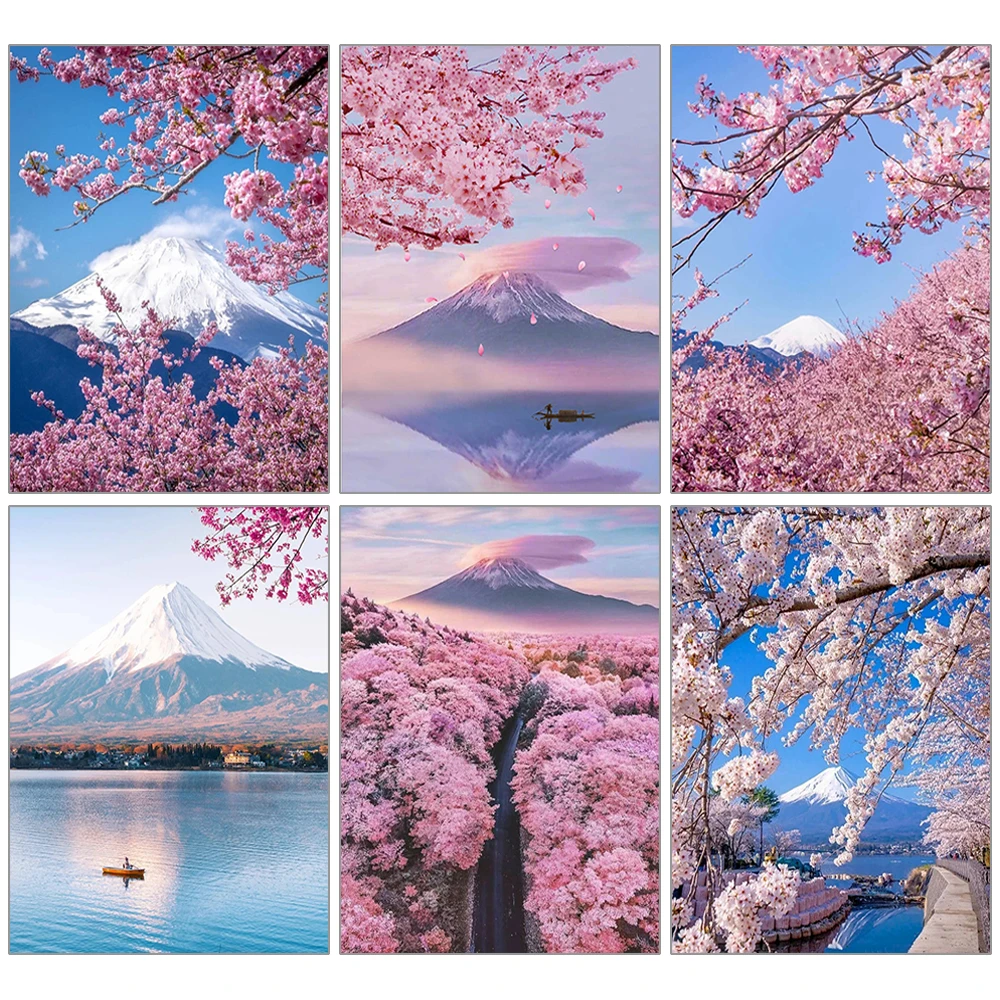 5D пейзаж алмазная живопись Fuji Mountain цветок вишни мозаика домашнее настенное