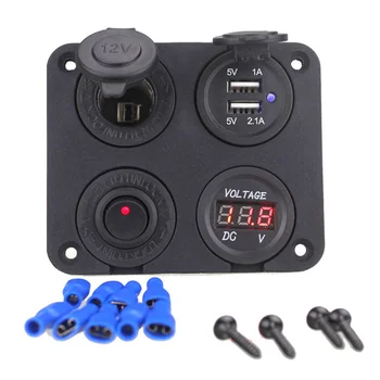 

ON/OFF Toggle Switch Panel Socket Dual USB Charger Cigarette Lighter Socket Voltmeter 12V 3.1A for Vehicle Car Boat Truck
