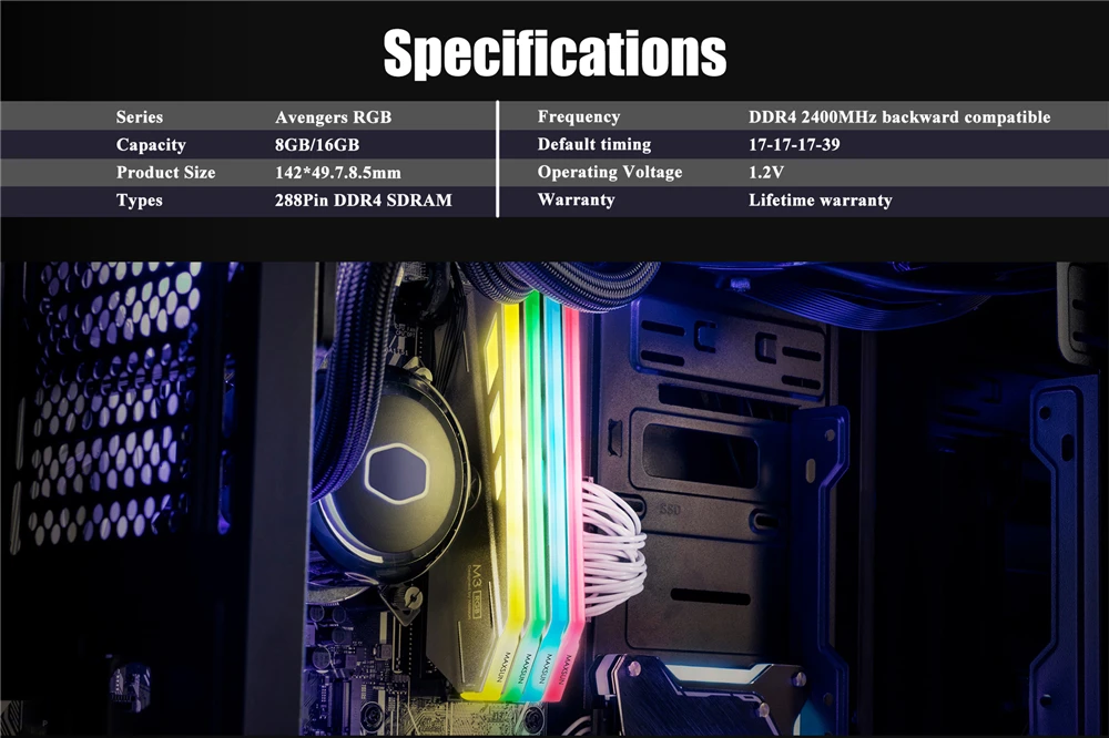 MAXSUN RGB ram DDR4 8 ГБ/16 ГБ настольная память 2400 МГц напряжение памяти 1,2 в пожизненная гарантия 288pin Flash светильник Одиночная ram s