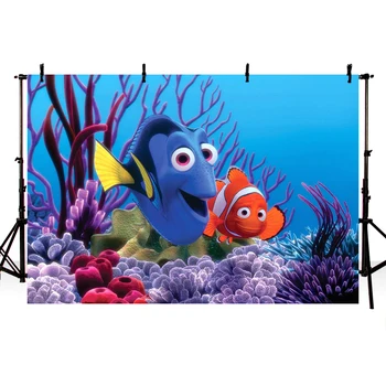 

Vinyl Photograph Background Nemo The Clown Fish on Finding Nemo and Dori The Blue Pond King Fish Backdrop for Photo Studio