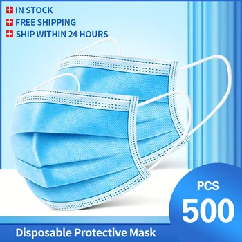 

IN STOCK Mouth Mask 500PCS 3 layer safe Filter Face mask Anti-pollution Disposable Adult Masks Breathable Protective Mascarillas