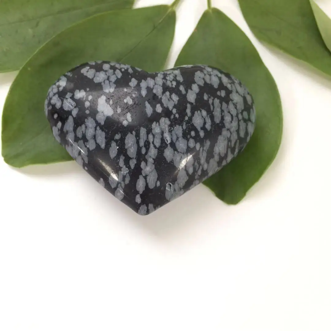 High Quality& Beautiful Natural Snowflake Obsidian Hand Carved Crystal Heart For Present Or Collection ZY