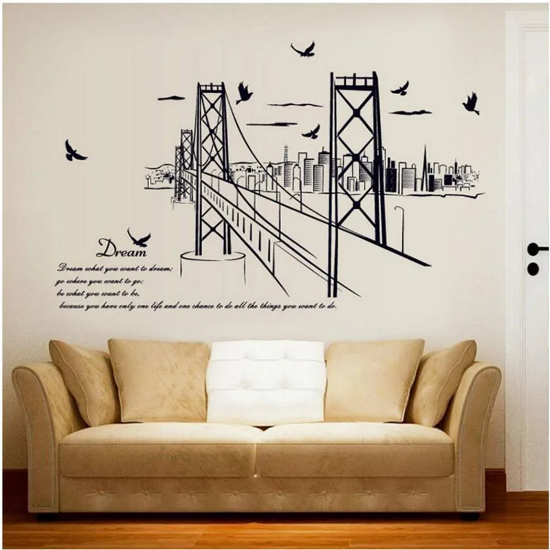 Сан-Франциско силуэт моста эскиз фотообои для детской комнаты гостиной дивана ТВ