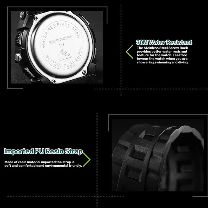 SANDA Mode Heren Horloges Sport Militaire Led Digitale Horloge Mannen Schokbestendig водонепроницаемый Horl Klok Relogio Masculino