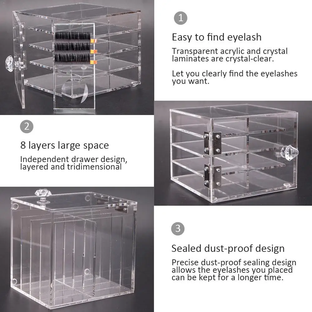 False Eyelashes Storage Box 8 Layers Acrylic Pallet Lash Holder For Eyelash Extension Individual lash Volume Display Stand Tools