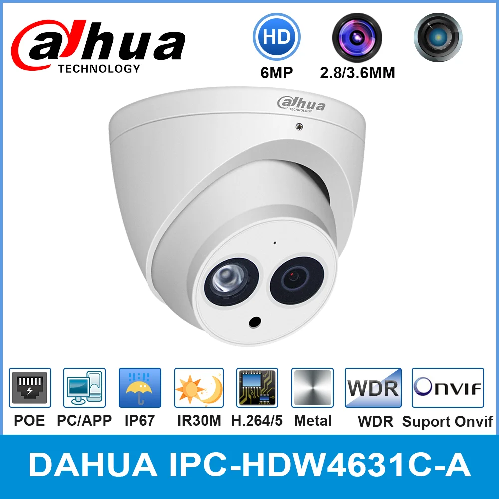 Dahua IPC-HDW4631C-A 6MP HD POE Network Mini Dome IP Camera Metal Case Built-in MIC CCTV 30M Onvif IR Update from IPC-HDW4433C-A