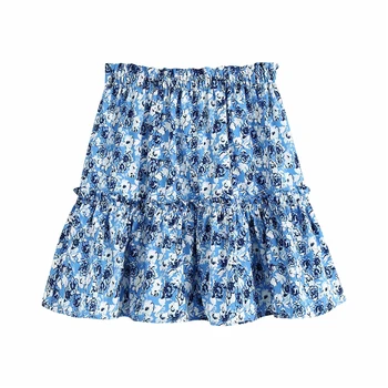 

2020 summer fashion floral print elastic waist mini skirts female chic bohemian style pleated a-line high waist short skirt femm
