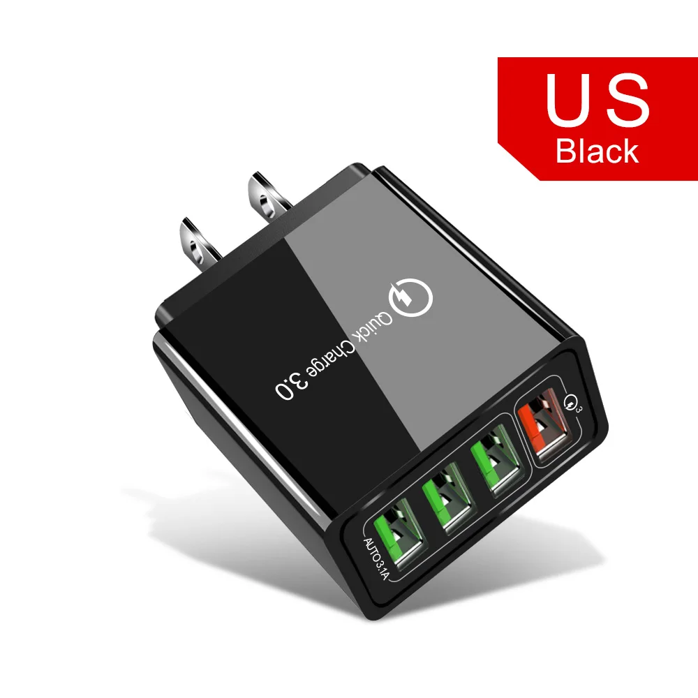 4 Port US Black 48 Вт быстрое зарядное устройство 3,0 USB зарядное устройство для samsung A50 A30 iPhone 7 8 huawei P20 Tablet QC 3,0 быстрое настенное зарядное устройство US EU UK Разъем-адаптер - Тип штекера: 4 Port US Black