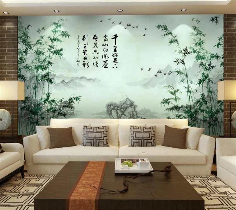

Customized 3d mural Chinese ink bamboo landscape wallpaper living room bedroom restaurant cafe background wall decoration обои