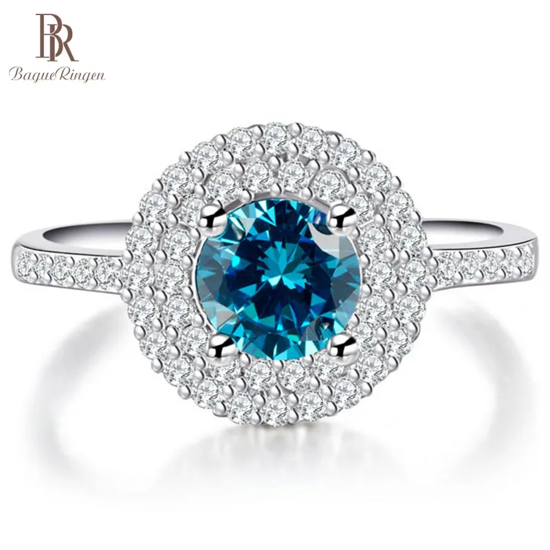 

Bague Ringen 100% Silver 925 Ring for Women With Round Blue Sapphire Gemstone Zircon silver jewelry Engagement woman party Gifts