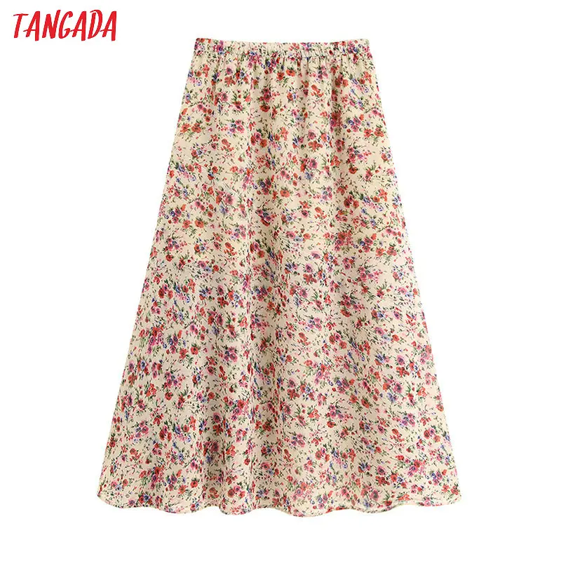 Tangada Женская юбка с цветочным рисунком стрейч Высокая талия Женская мода boho Стиль плиссированные юбки faldas mujer BE666