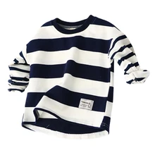 Одежда для маленьких мальчиков; блузки; сезон осень; хлопковая Повседневная рубашка с длинными рукавами для активного отдыха; свитер в полоску для малышей; детские толстовки; топы; футболки