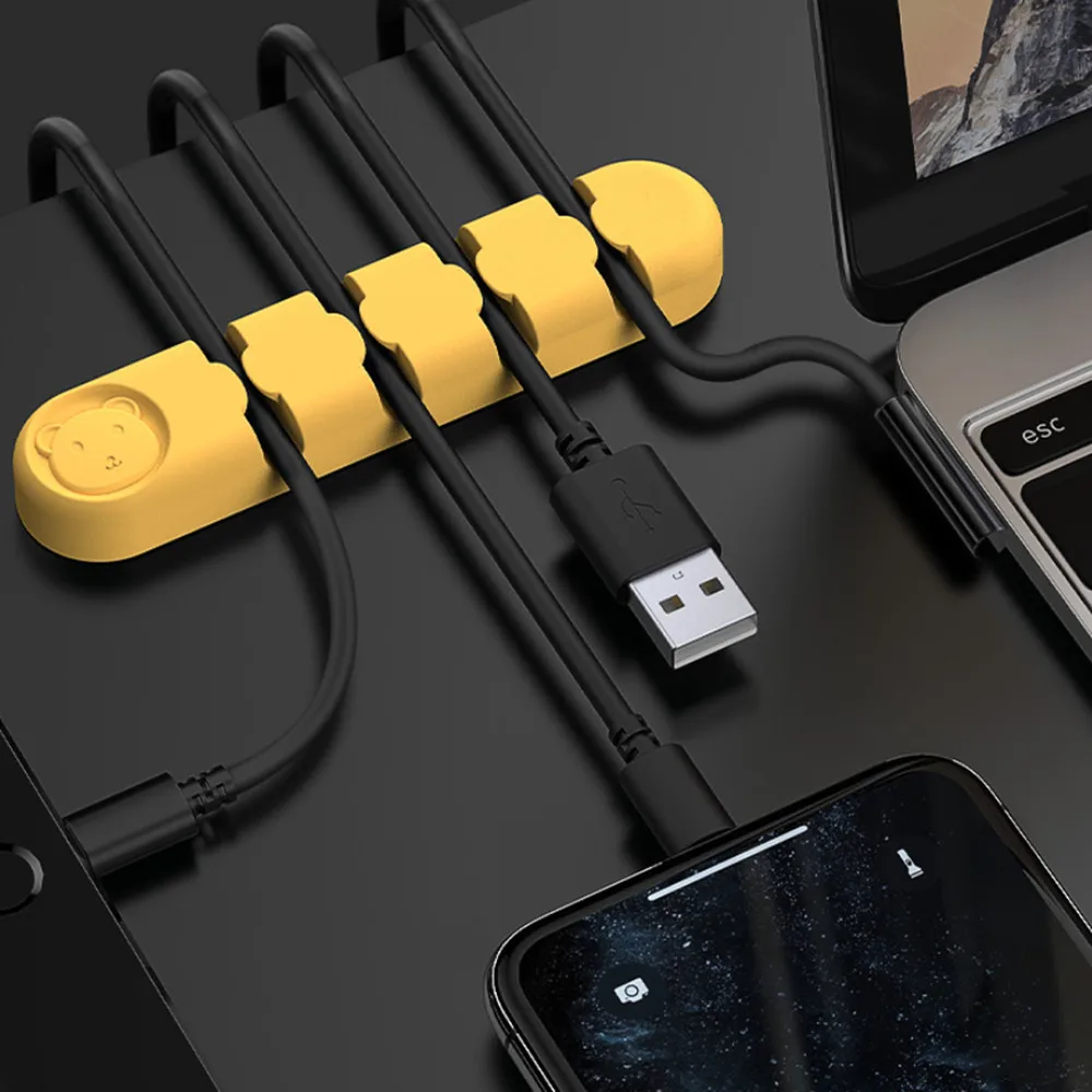 Cable fijador de línea de silicona para auriculares, Cable cargador, soporte de línea de datos USB, enrollador de cables de coche, organizador de Accesorios de escritorio