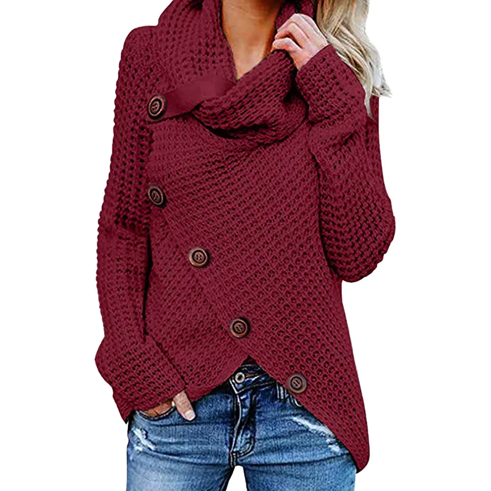 Женские осенние свитера, водолазка с длинным рукавом, вязанные Лоскутные пуловеры на пуговицах, свитер, джемпер, Без размера плюс S-5XL