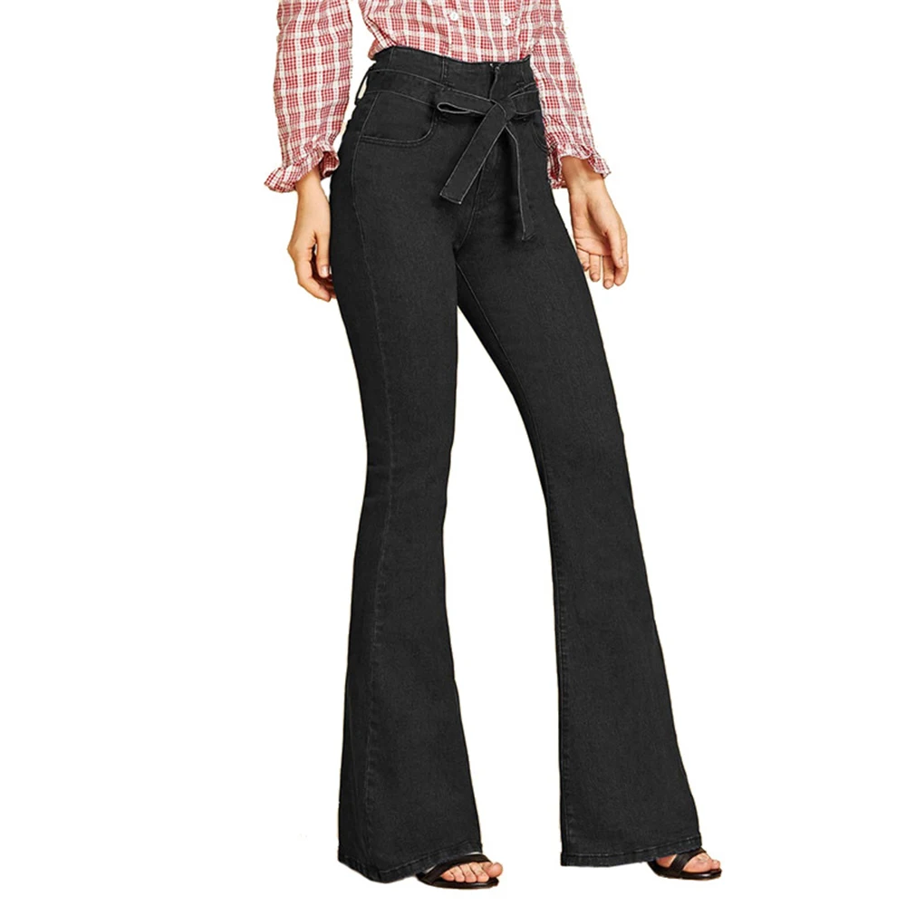 Демисезонный Для женщин синего цвета со средней талией с пышной юбкой клеш Модные женские сексуальные тянущиеся джинсы модные широкие брюки из джинсовой ткани - Цвет: B 8