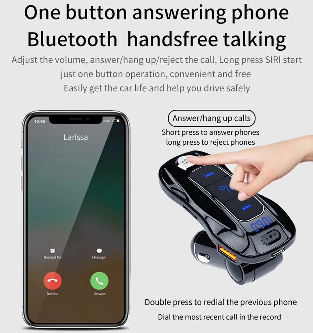 Bluetooth 5,0 FM передатчик автомобильный беспроводной радио адаптер MP3 плеер USB зарядное устройство Поддержка FM Полная частота точка передачи# BB