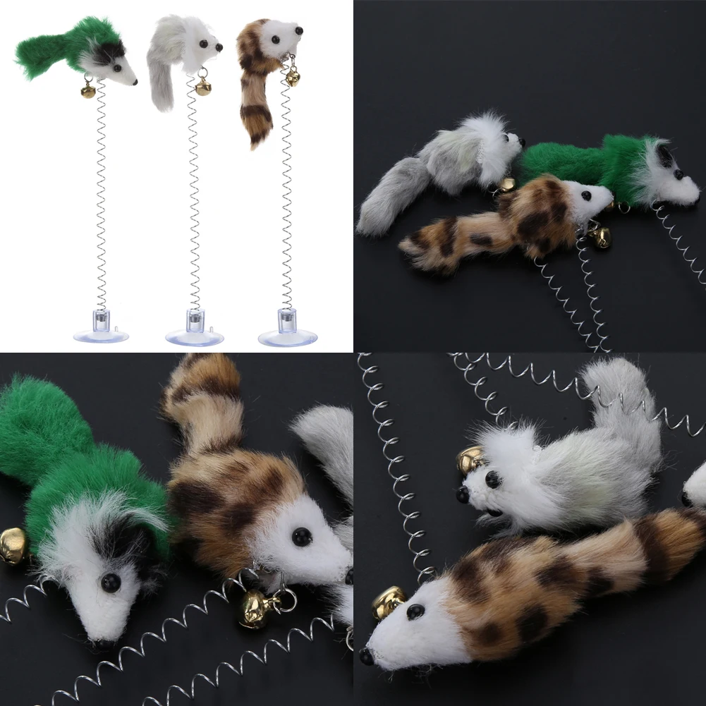 1/3Pcs Funny Cat Toys Elastic Feather False Mouse Bottom Sucker Toys for Cat Kitten Playing Pet Seat Scratch Toy Pet Cat Product