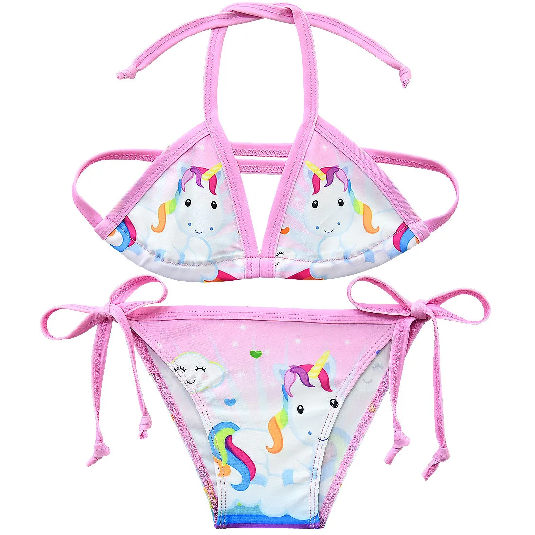 New Unicorn Girls Swimsuit Two Piece 3-12 Years Children's Swimwear Unicorn Bikini Set For Girl Swimming Beachwear G48-8073 - Цвет: G48-8076-Pink