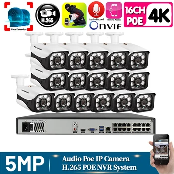 

Audio Record 4K H.265 16CH CCTV Security NVR Kit 5MP Outdoor Waterproof IP Camera POE Security Video Surveillance Set