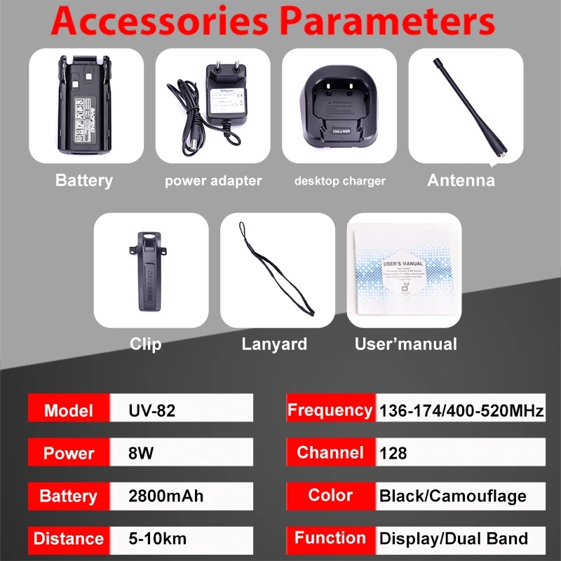 Baofeng UV 82 иди и болтай Walkie Talkie 8 Вт Dual PTT двухстороннее радио двухдиапазонный