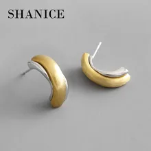 SHANICE 925 пробы серебряные ювелирные изделия холодный ветер геометрические полукруглые позолоченные серьги-гвоздики индивидуальные нишевые ювелирные изделия