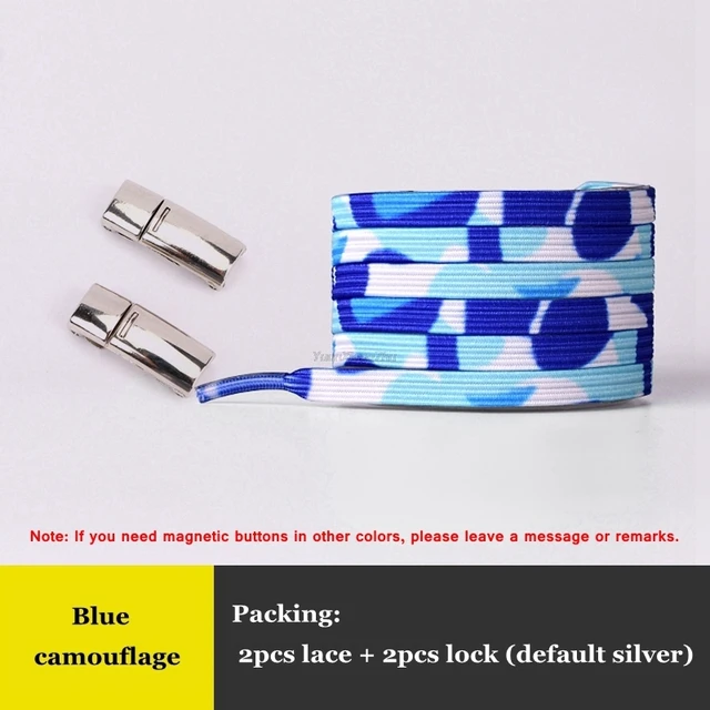 New Rainbow Magnetic Lock Shoelaces Elastic No tie Shoe laces Sneakers Shoelace Kids Adult Lazy Laces One Size Fits All Shoes Blue camouflage