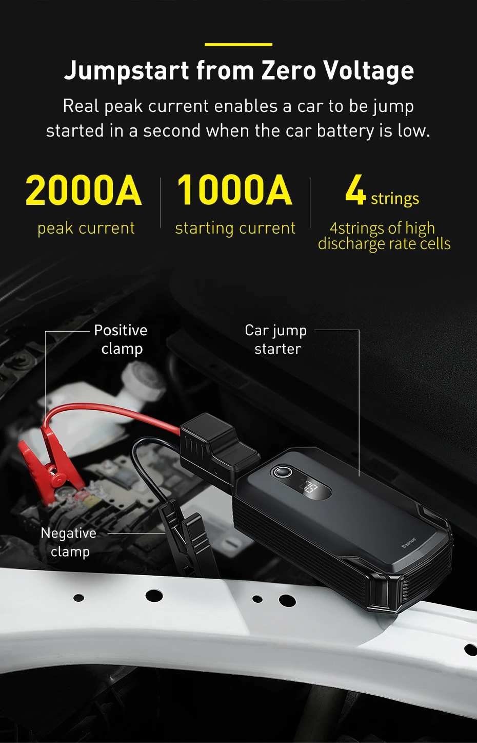 Baseus 20000mAh Car Jump Starter Power Bank 2000A 1000A Car Battery Charger Auto Emergency Booster Starting Device Jump Start battery jump starter