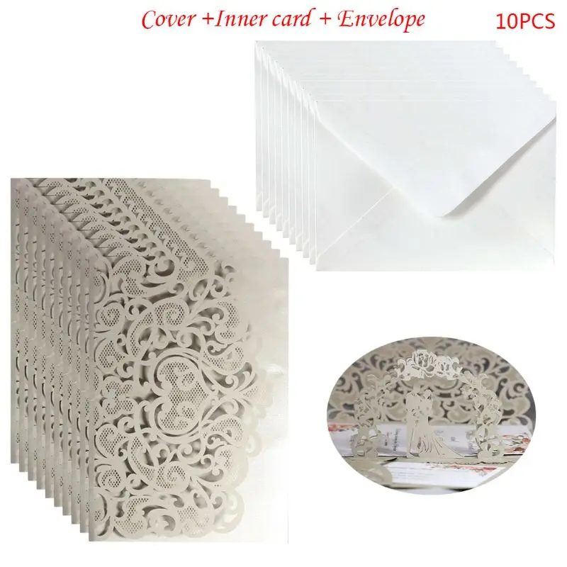  10 Pcs 3D European Style Wedding Invitation Card with Envelope Kits Party Supply - 4.0005E+12