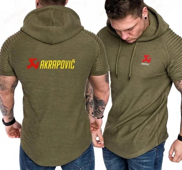 Мужская толстовка с капюшоном с коротким рукавом AKRAPOVIC мужские толстовки с принтом летнее худи тонкие пуловеры хип хоп спортивный костюм с капюшоном одежда F