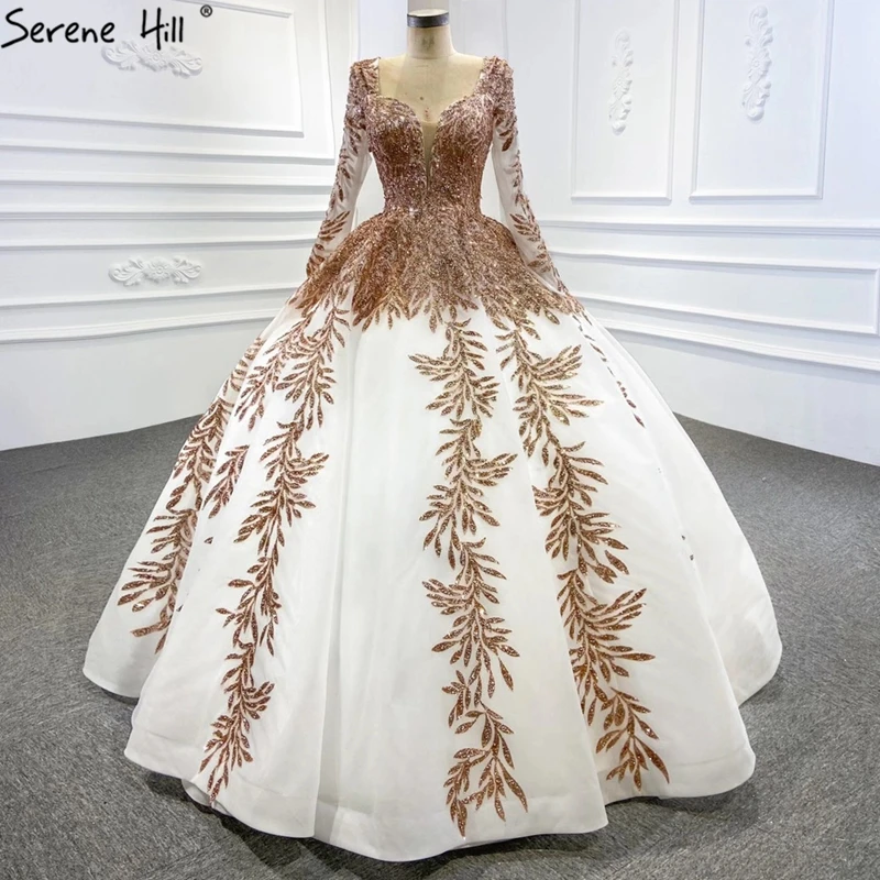 花嫁のためのビーズの刺繍が施されたレースドレス 長袖のウェディングドレス ハイエンド ゴールド ピンク ホワイト 22 Hm Aliexpress ウェディング イベント