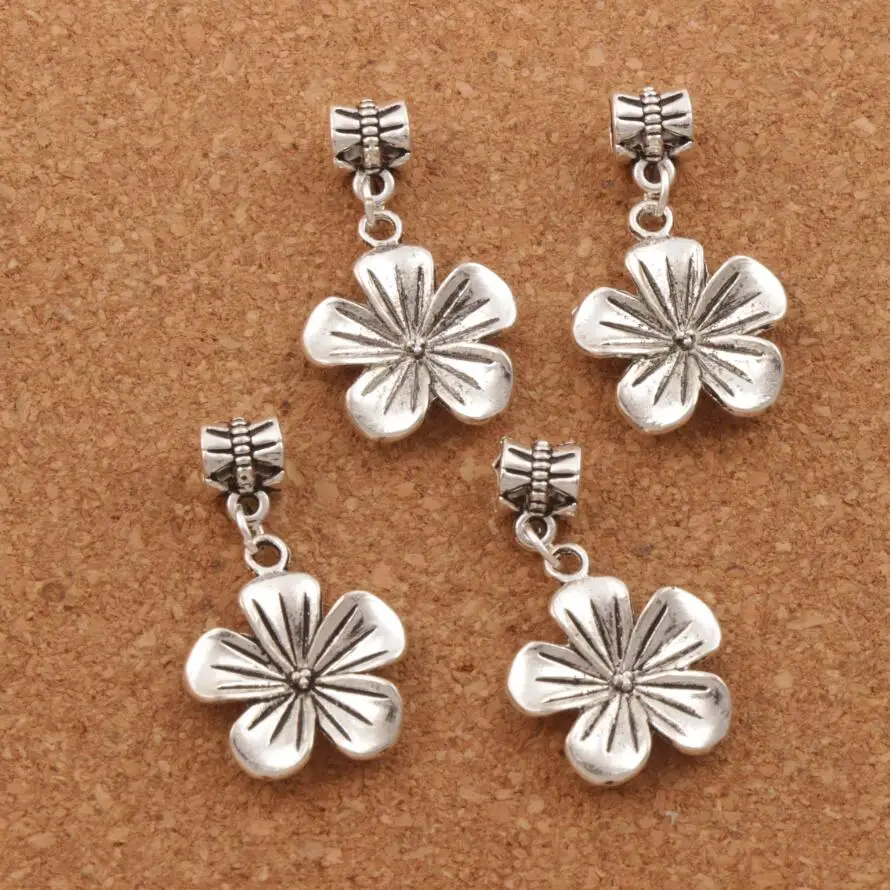 80ps    Zinc Alloy Tropical Plumeria Flower Big Hole Beads Fit European Bracelets Jewelry DIY B327 19.3x33.8mm