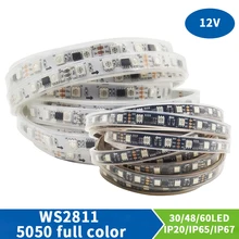 

5M WS2811 RGB LED waterproof light strip 5050 SMD addressable 30 60 48 LED external 1 IC control 3 LED bright ordinary 12V