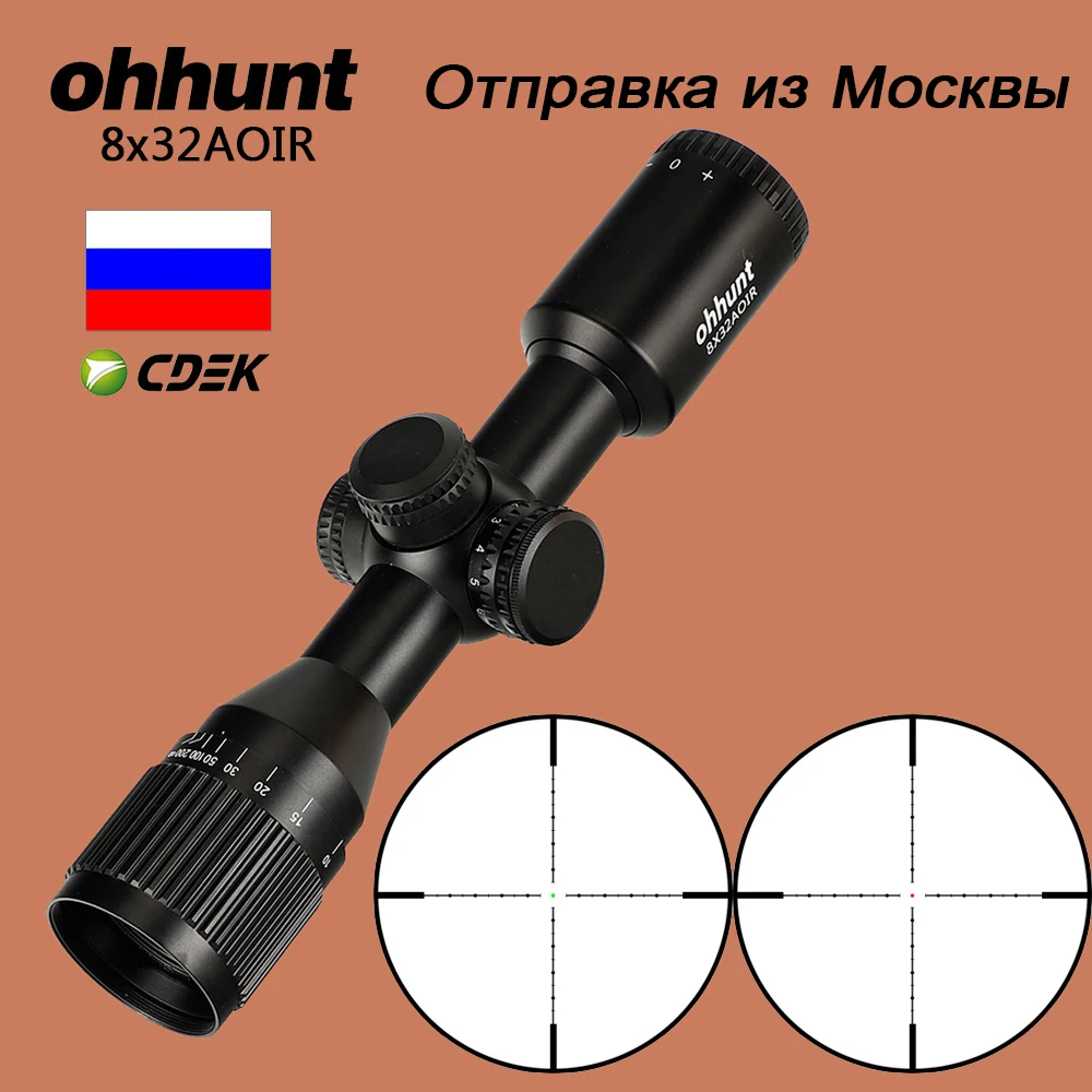 Ohhunt Охота компактный прицел 8X32 AOIR Mil Dot красный зеленый Освещение оптические прицелы Стекло гравированный сетка тактический