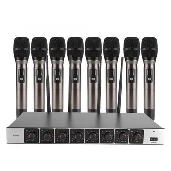 

UHF/VHF Professional Moving-coil Handheld 8 Microphone with 1 Receiver Set (EU 100-240V) Professional Microphone