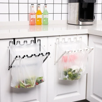 

Folding Trash Bag Bracket Kitchen Plastic Bag Rack Cabinet Save Space Door Back Type Iron Hanging Trash Can Garbage Racks Holder