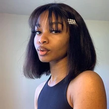 

Short Bob Wig With Bangs Straight Brazilian Hair Wigs For Women Perruque Cheveux Humain Full Machine Made Cheap Human Hair Wigs