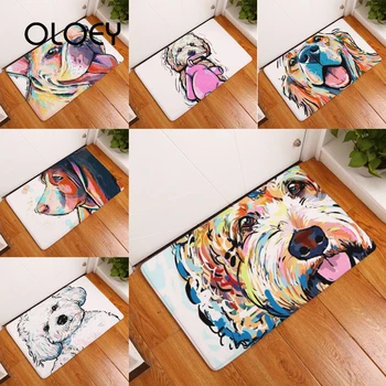 

40 * 60cm Large Face Dog Printed Floor Mat Flannel Bathroom Non-slip Carpet Kitchen Living Room Floor Mat Decorative Floor Mat .