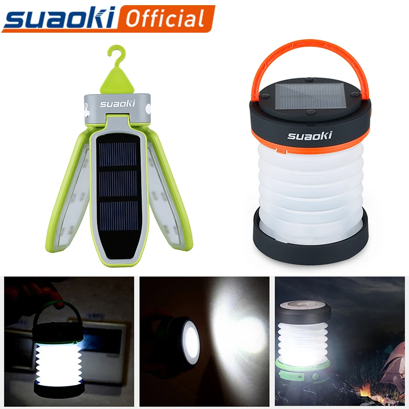 

SUAOKI 1pcs Outdoor Solar Lantern Portable Foldable Solar Panel Charging Camping LED Lantern High/Low/SOS Blinking 3 Modes Light