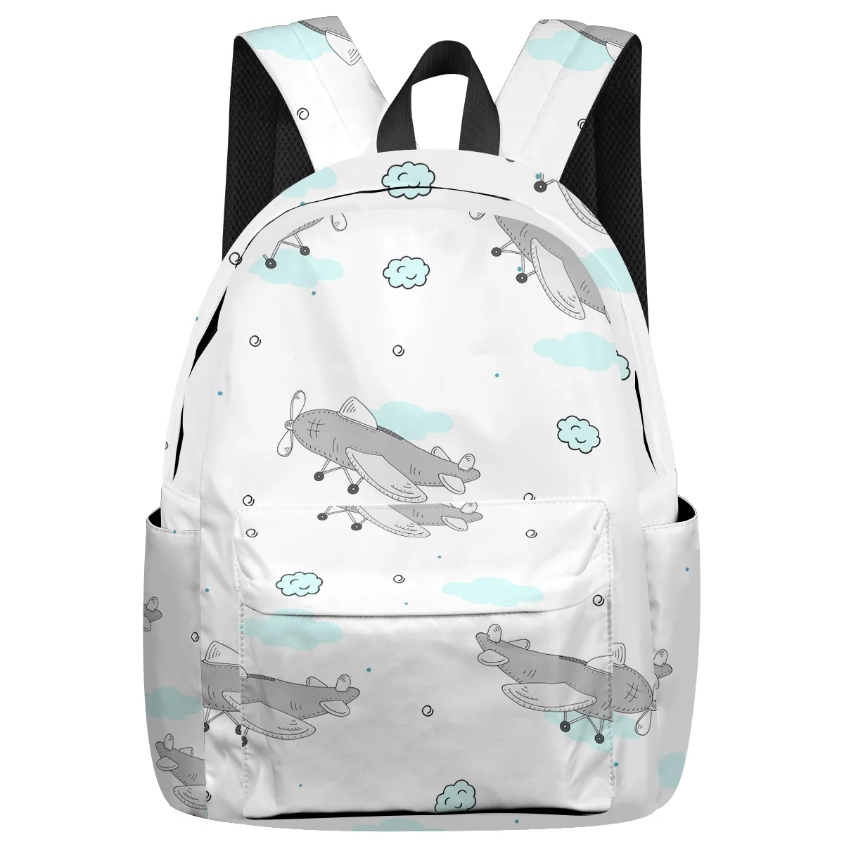 

WHEREISART Cartoon Grey Airplane White Backpacks Internal Frame Backpacks Night Light Reflective Laptop Backpacks Stain Resistan
