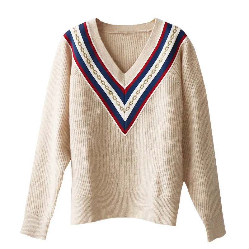 Женский свитер, осень, v-образный вырез, маленький v-образный вырез, Однотонный женский пуловер, свитер - Цвет: Хаки